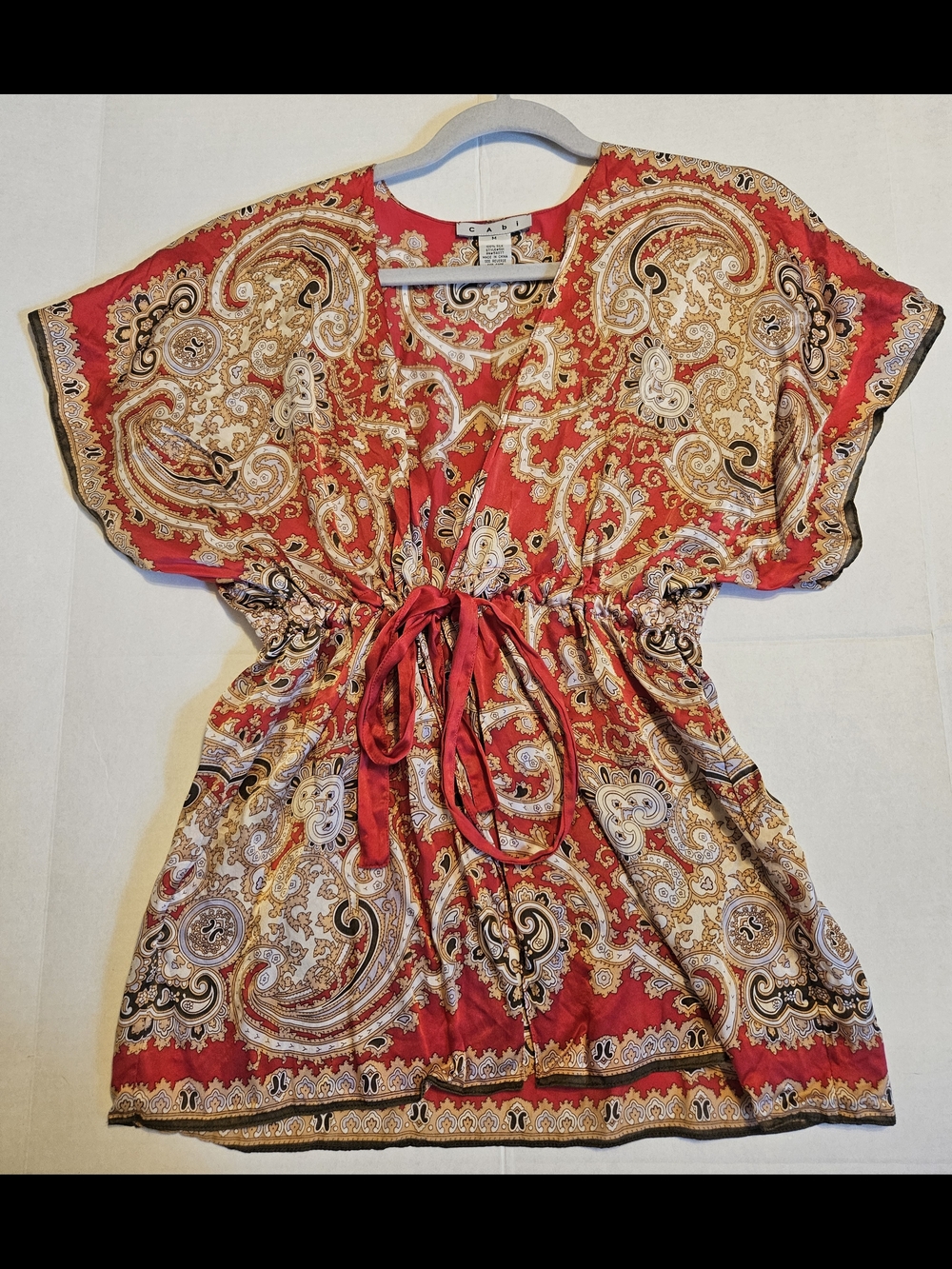 CAbi Red and Gold Paisley Silk Tunic